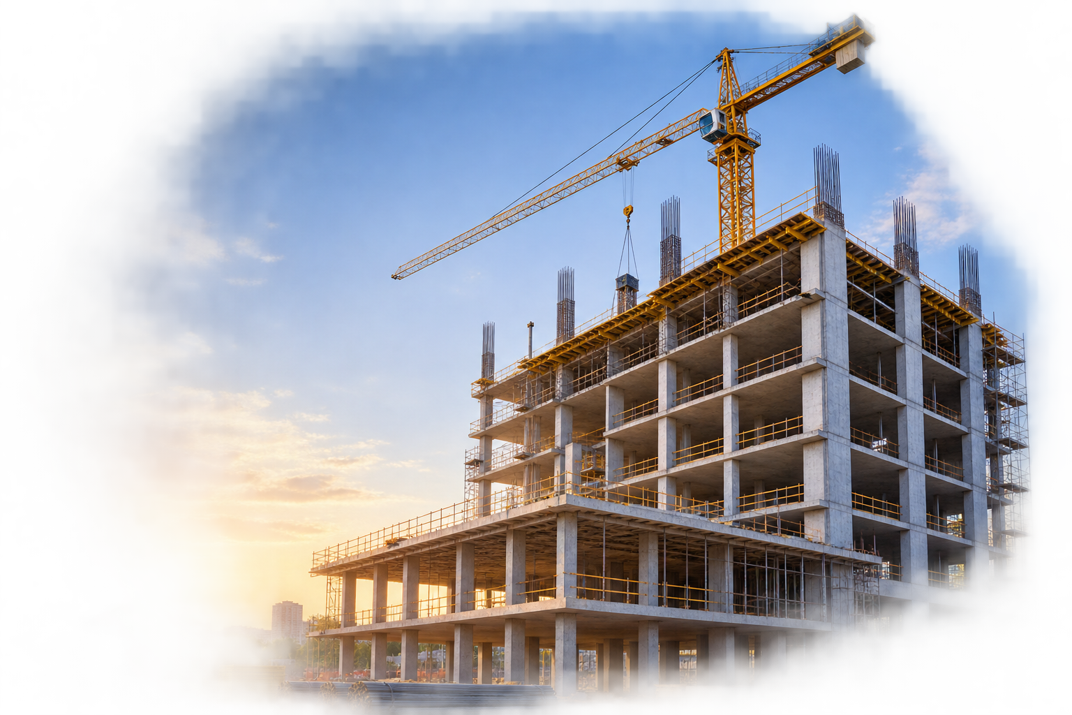 Construction site with tower crane, representing Rudra Group's engineering projects